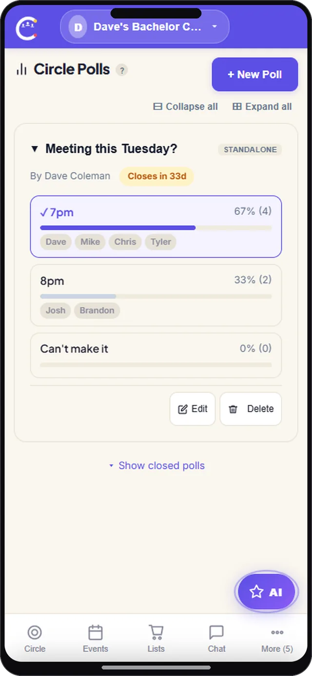 Group polls on CircleUs