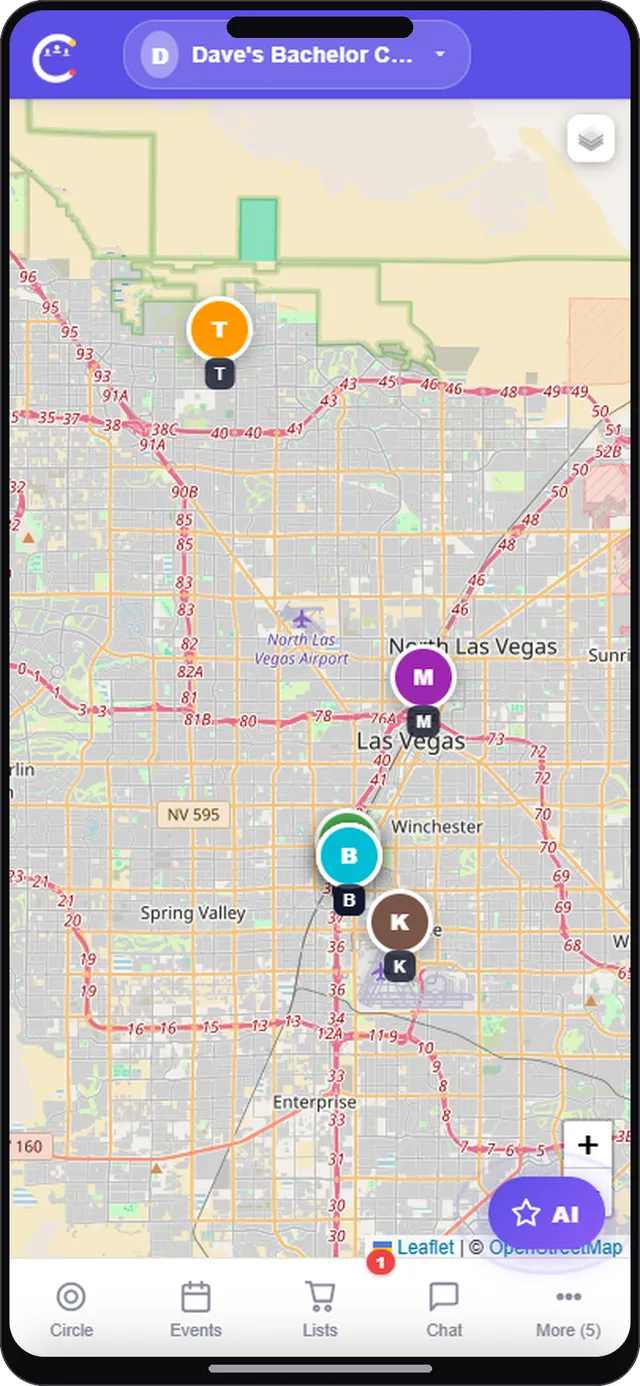 Live location screen in CircleUs for friend groups