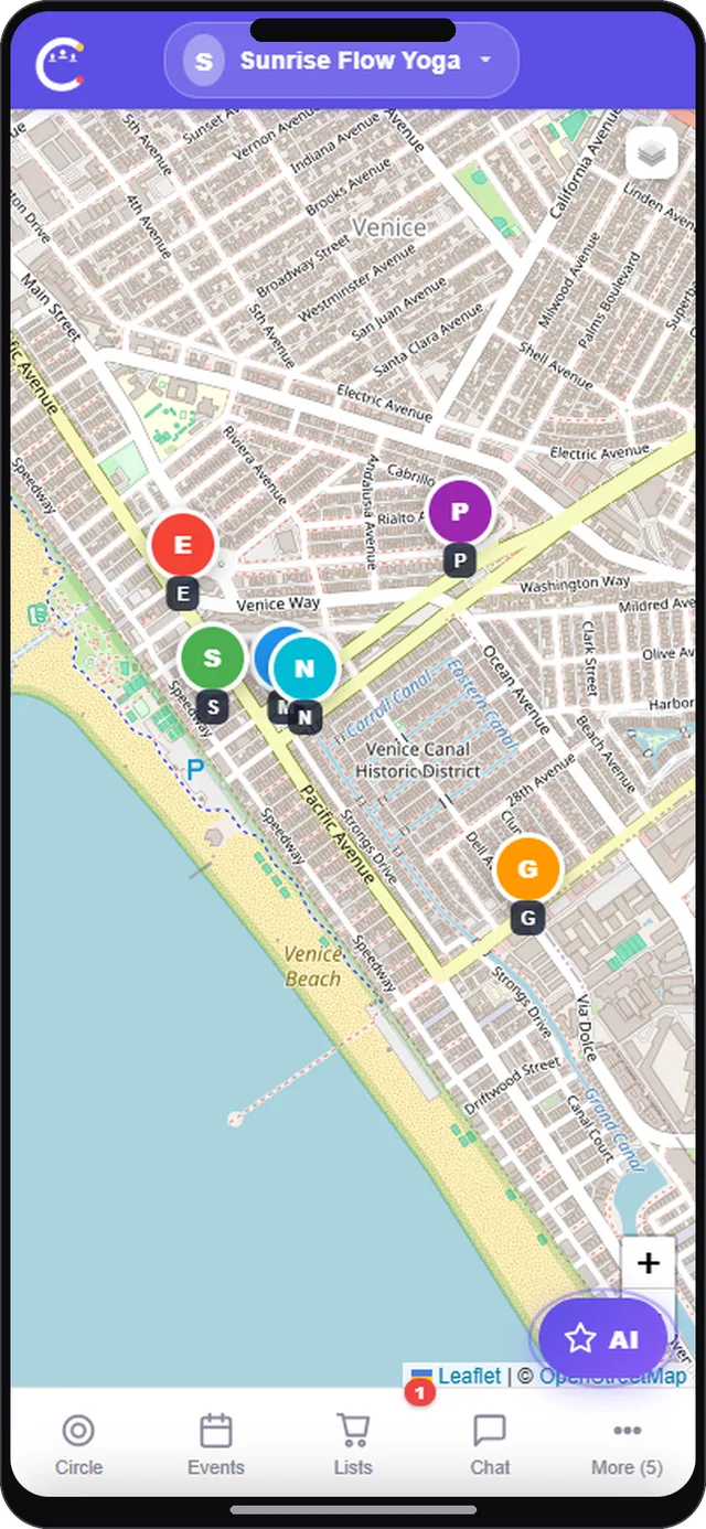 Live location screen in CircleUs for instructors