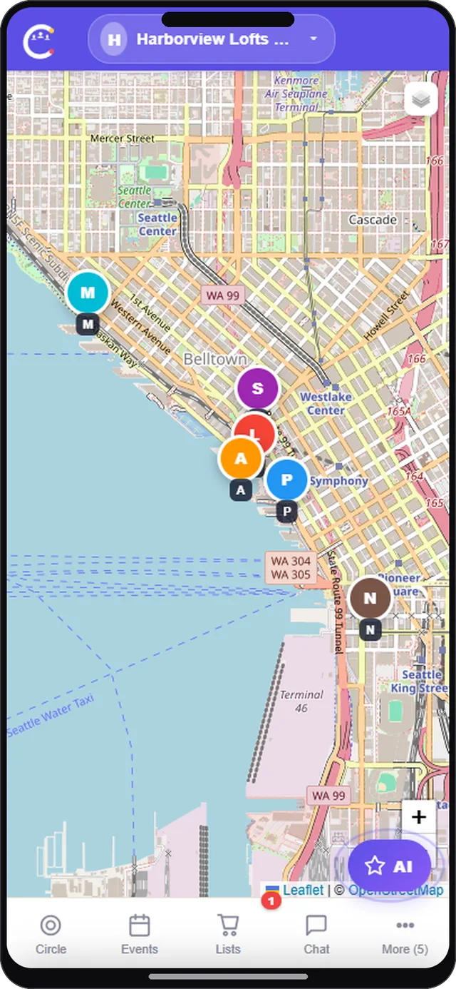 Live location screen in CircleUs for neighborhoods